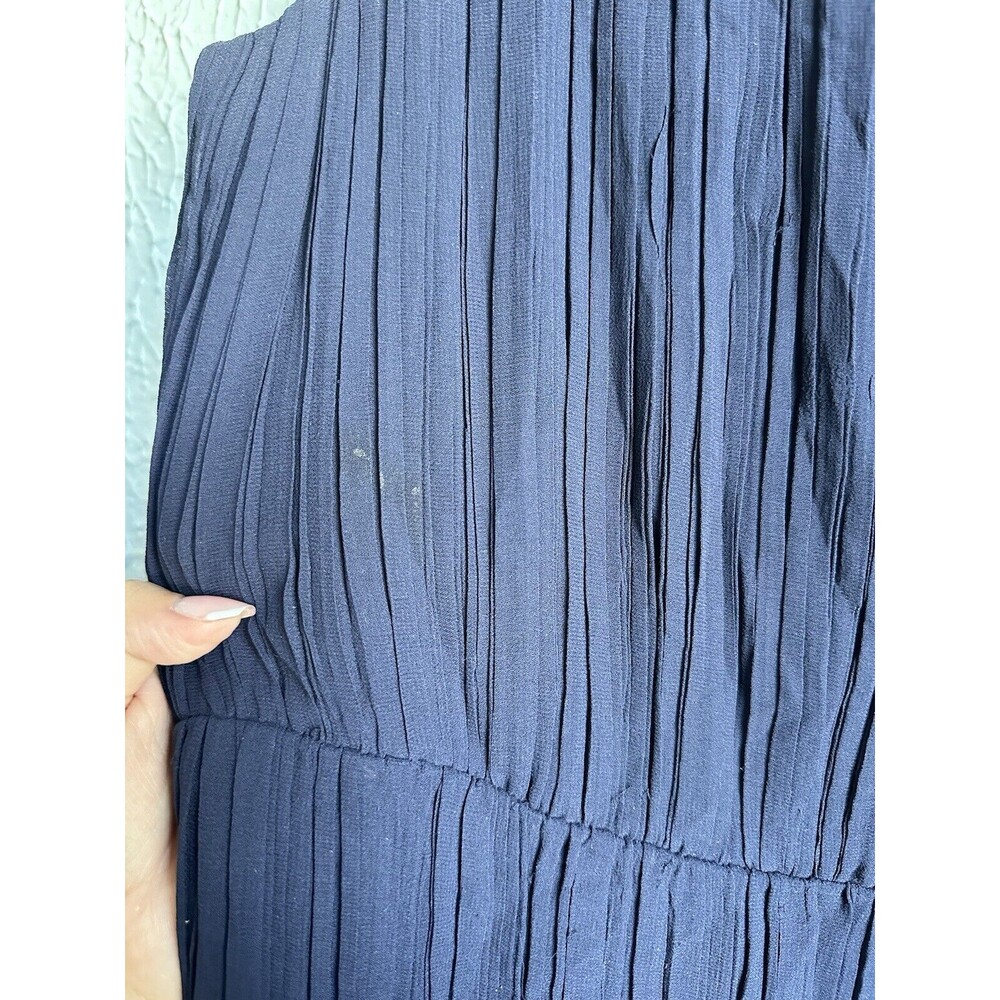 Theory Navy Blue Size 2 Silk Crinkle Pleated Sleeveless Cocktail Flowy Dress - Picture 5 of 5